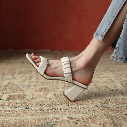 Summer New Open-toed Square Toe Ladies Lazy Shoes
