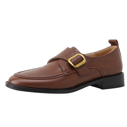Casual Simple Round Head Belt Buckle Women's Leather Shoes