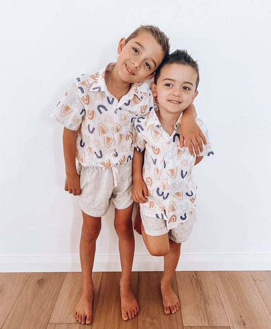 Baby Rainbow Leaves Printed Casual Shorts Suit