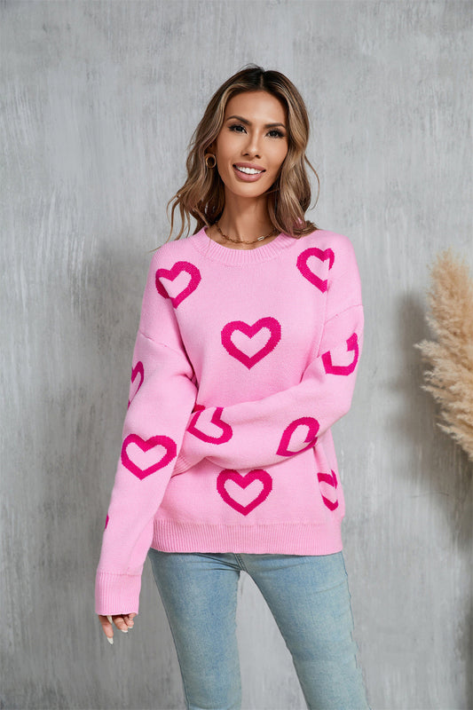Valentine's Day Round Neck Pullover Plus Size Sweater For Women