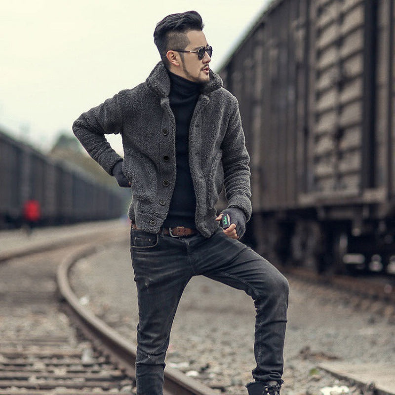 Thick ShortB Warm Lamb Plush Men's Jacket