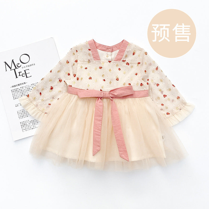 Girls' Little Love Chiffon Hanfu Dress, Baby Ethnic Style Net Gauze Skirt