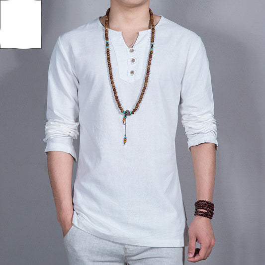 Long Sleeve Men's Shirt Cotton Linen Shirt Plus Size Men's Shirt