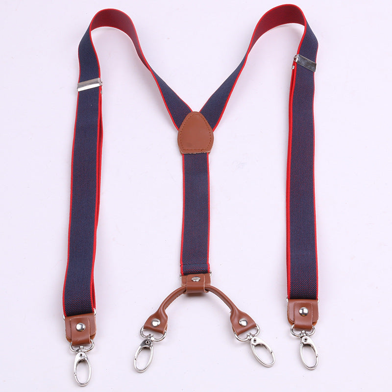 Hook Type Strap Clip Adult Suspenders Elastic 2.5Cm Contrast Stripe Hook Buckle Trousers Jeans Suspenders