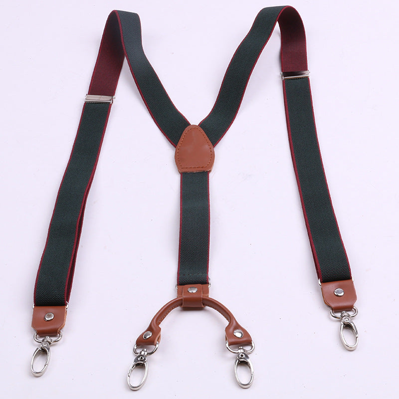 Hook Type Strap Clip Adult Suspenders Elastic 2.5Cm Contrast Stripe Hook Buckle Trousers Jeans Suspenders