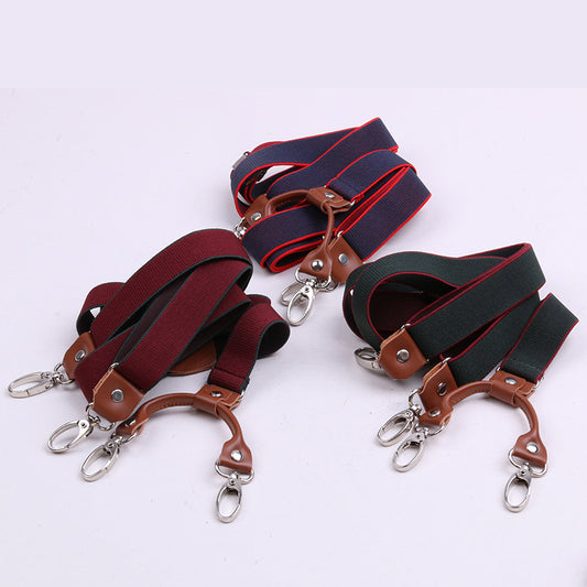 Hook Type Strap Clip Adult Suspenders Elastic 2.5Cm Contrast Stripe Hook Buckle Trousers Jeans Suspenders