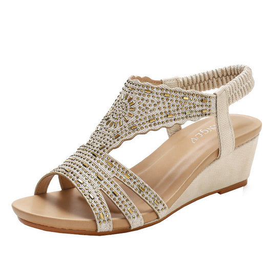 Rhinestone Lightweight Simple Ladies Shoes Wedge Sandals