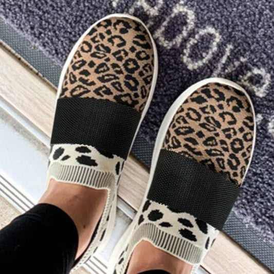 Womens Sneakers Shoes Slip On Knitted Casual Mesh Leopard Tennis Walking Sock Shoes