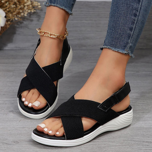 Strap Peep Toe Wedge Fly Woven Mesh Casual Sandals