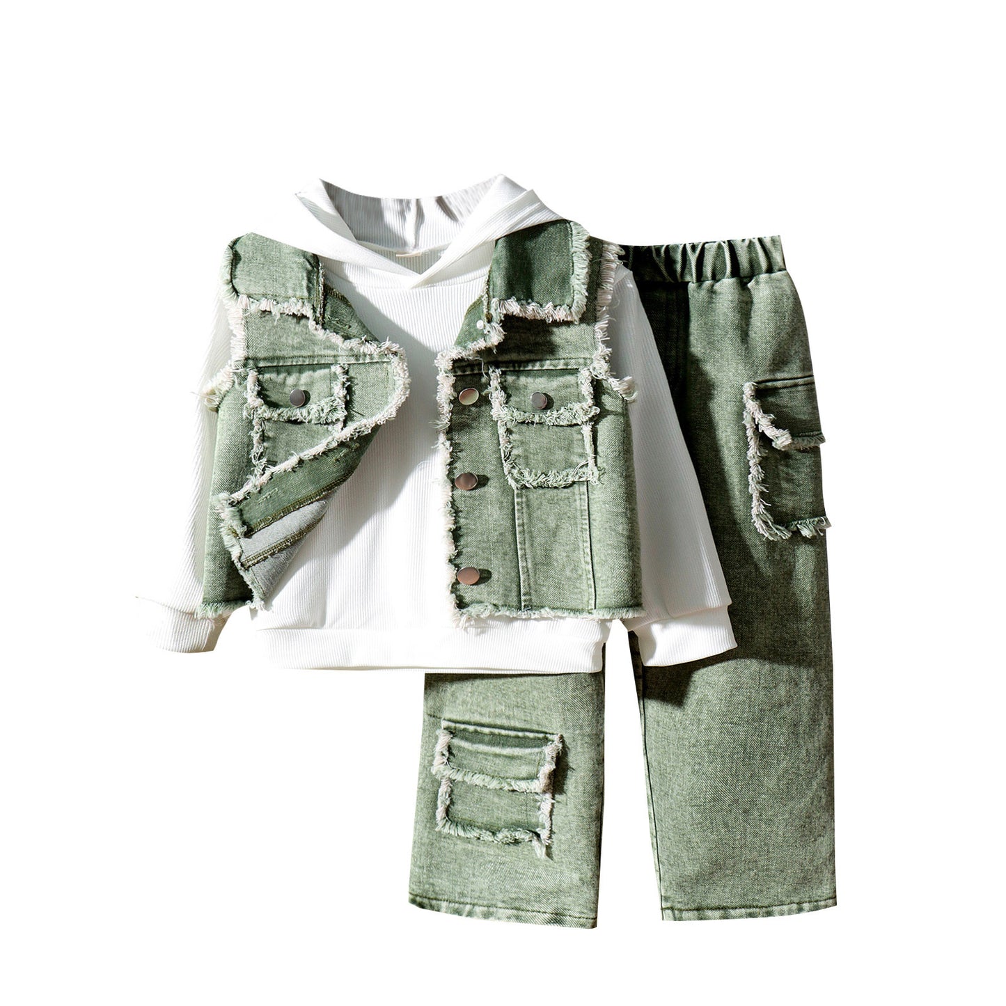 Hooded Sweater Vest Trousers Three-piece Set