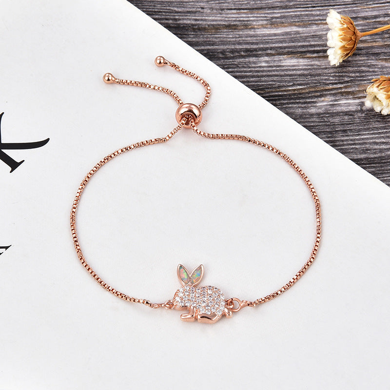 Copper New Handmade DIY Clothing Sccessories Ornament Accessories Rabbit Connector Natural Opal Zircon Bracelet For Women