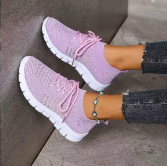 Casual Ladies Shoes Breathable Women Flying Knit Sports Shoes Flat Shoes