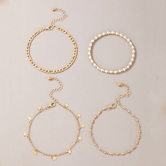 Foot Accessories Bead Tassel Five-pointed Star Simple Chain 4-piece Beach Fashion Anklet