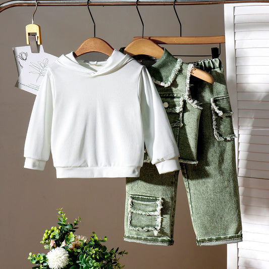 Hooded Sweater Vest Trousers Three-piece Set