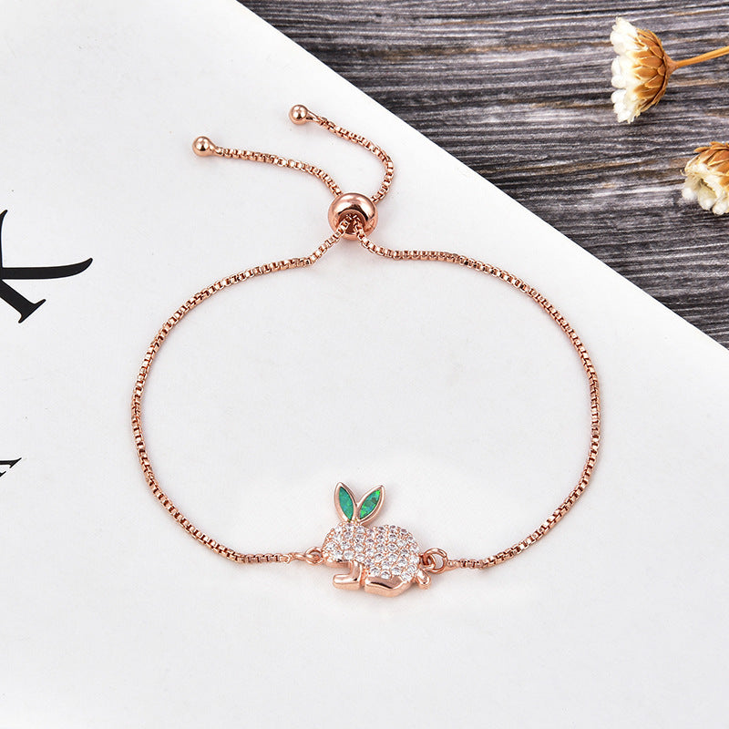 Copper New Handmade DIY Clothing Sccessories Ornament Accessories Rabbit Connector Natural Opal Zircon Bracelet For Women