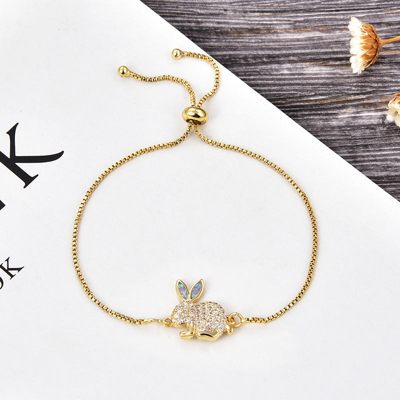 Copper New Handmade DIY Clothing Sccessories Ornament Accessories Rabbit Connector Natural Opal Zircon Bracelet For Women