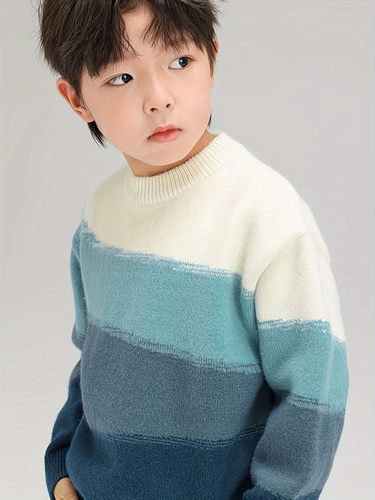 Boys' Winter Sweater Thick Warm Pullover - Soft Stretchy Knit Round Neck Casual Top, Machine Washable Regular Fit for Medium & Large Kids, Autumn & Winter Clothing, Comfortable Kids Wear