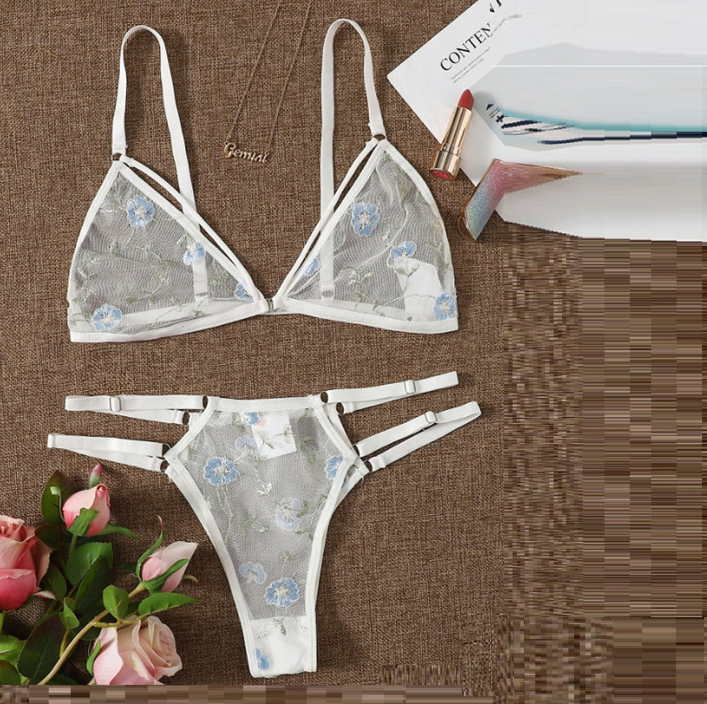 Three-point Embroidered Flower Bra-Pant Split Set