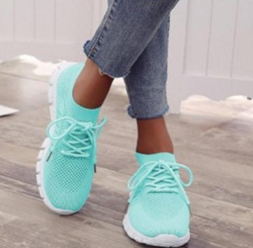 Casual Ladies Shoes Breathable Women Flying Knit Sports Shoes Flat Shoes