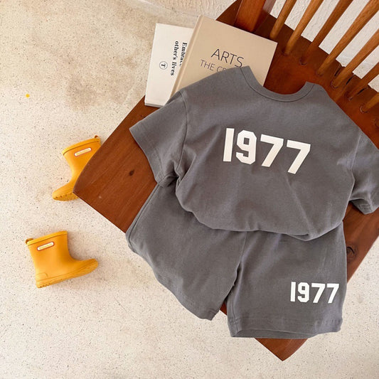 Children's Cotton Suit Summer New Boys And Girls Printed Short-sleeved T-shirt Baby Shorts Two-piece Set