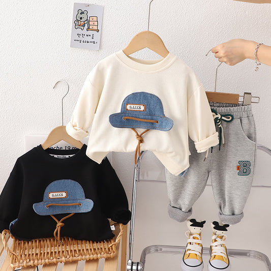 Boys' Autumn 2023 New Cartoon Long-sleeved Sweater Two-piece Set