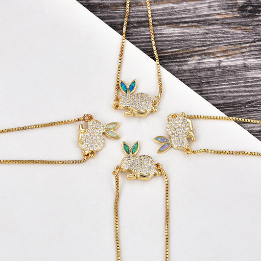 Copper New Handmade DIY Clothing Sccessories Ornament Accessories Rabbit Connector Natural Opal Zircon Bracelet For Women