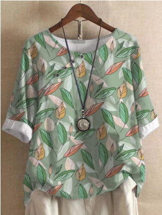 Women's Cotton And Linen Fashion Printed Loose Shirt
