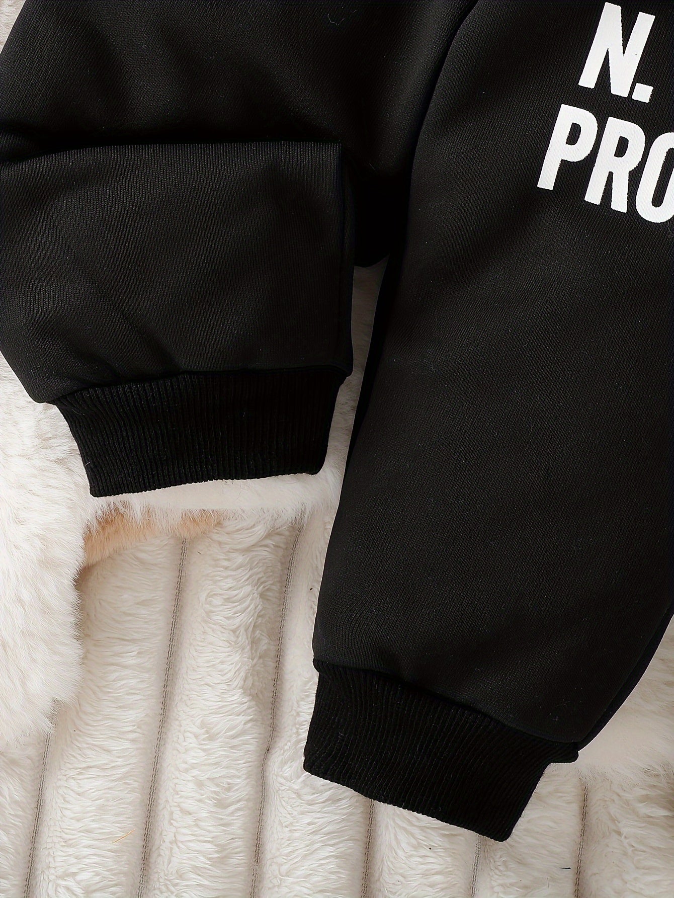 Long Sleeve Boys' Winter Two-Piece Set, Cotton And Polyester Blend Knit Sweater And Pants, Casual Outfit With Alphabet Pattern, Machine Washable, Outdoor Cloth