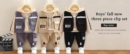 Winter New Baby Hooded Cotton Coat Long Sleeve Set for Boys and Girls' Vest with Velvet and Thickened Casual Three Piece Set