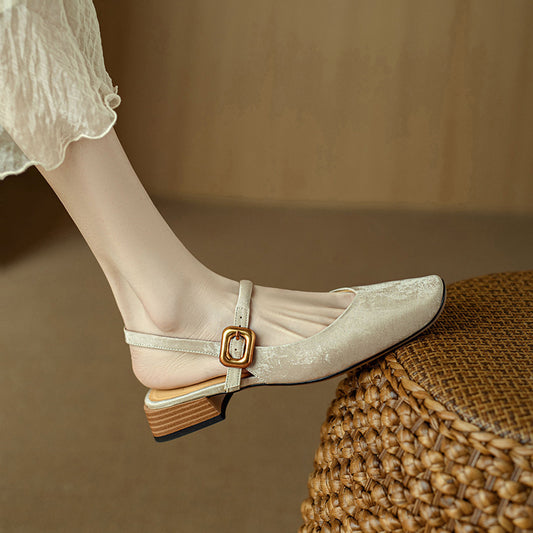 Retro Square Toe Chunky Heel Low-cut New Chinese Style Closed Toe Sandals