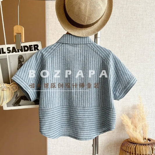 Boys Summer Clothes set 2025 New Handsome and Simple Striped Short Sleeved Shirt Shorts Casual Wear Loose Calf-Length Pant 2-10Y