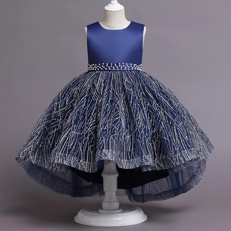 Girl's Ceremonial Dress Summer Mid-Calf Sleeveless Trailing Skirts Children's Dresses For Wedding Evening Party