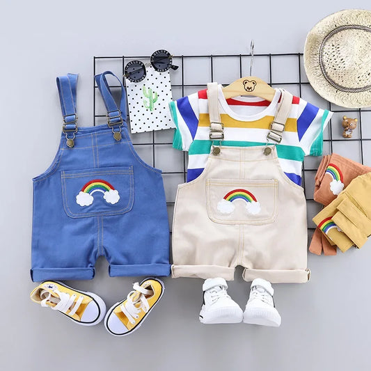 New Summer Baby Boys Clothes Suit Children Short Sleeved T-Shirt Overalls 2Pcs/Sets Kids Girls Clothing Infant Casual Costume