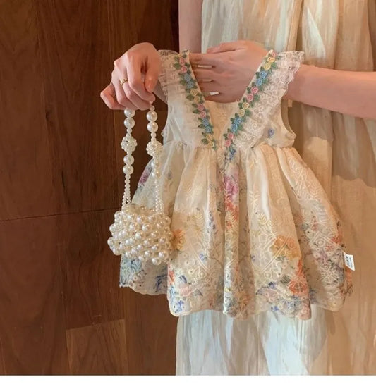 Girls' summer dress 2025 new style children's baby princess western-style French floral vest dress