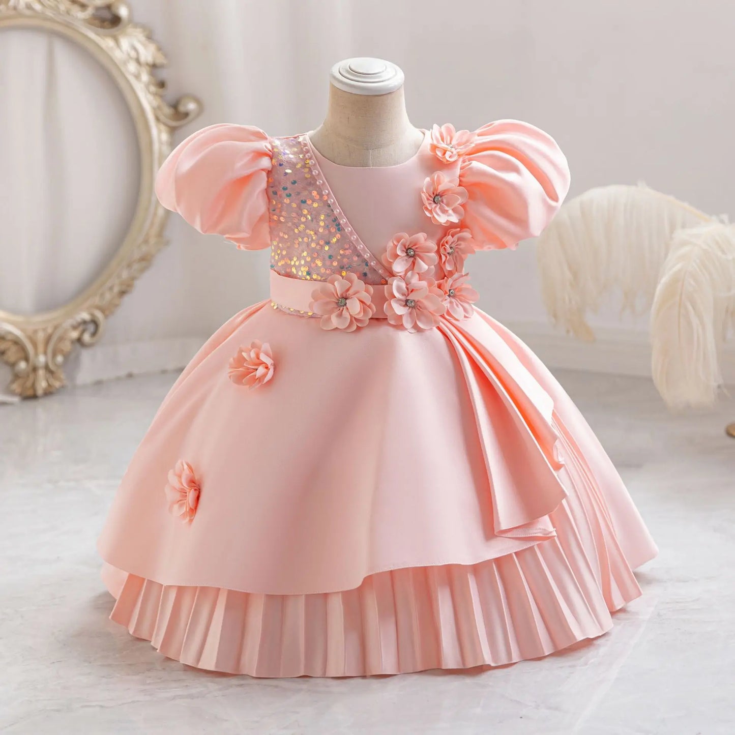 Elegant Party Dresses For Girls Sequined Flower Evening Princess Dress For Teens Children Birthday Formal Prom Performance Gown