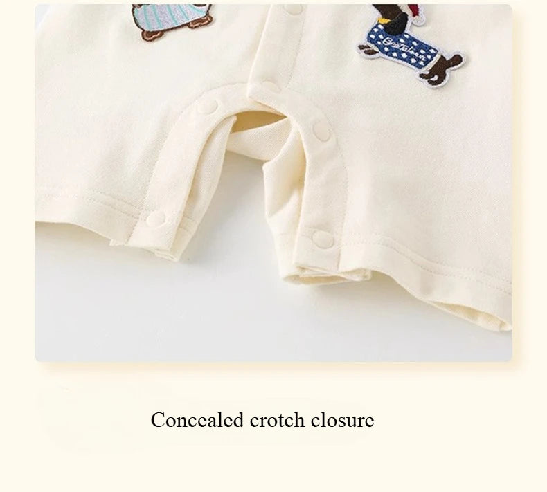 Boys Summer Short-sleeved Jumpsuit Clothes Baby Fake Two-piece College Style Onesie Babe Cute Dog Label Romper Fashion Outwear