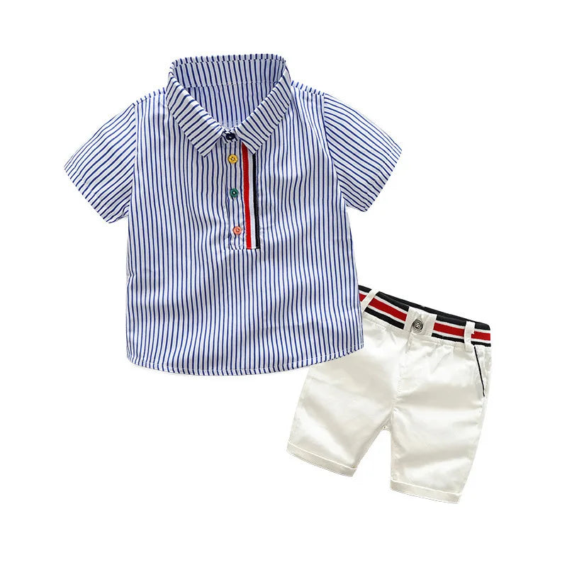 Summer Boys Clothing Sets Cotton Striped Short Sleeve Shirt Pants 2Pcs Suit For 2-6 Years Kids Casual Outfits Gentlemen Suit