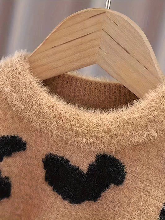 Girls' Sweater Winter Clothing New Trendy Autumn and Winter Style for Older Children, Fleece-Lined and Thickened