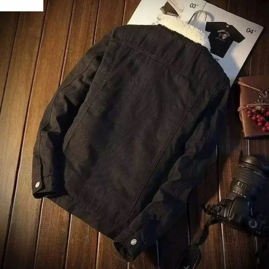 Men's Autumn Winter Fashion Lamb Fleece Denim Jackets Trend Casual Comfort Thickened Warm High Quality Jeans Coats for Men