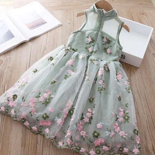 Girls Dress Summer Clothes Hanfu Fashion Children's Vintage Net Yarn Dress Kids Girls Dresses for School Wedding of 12 Years Old
