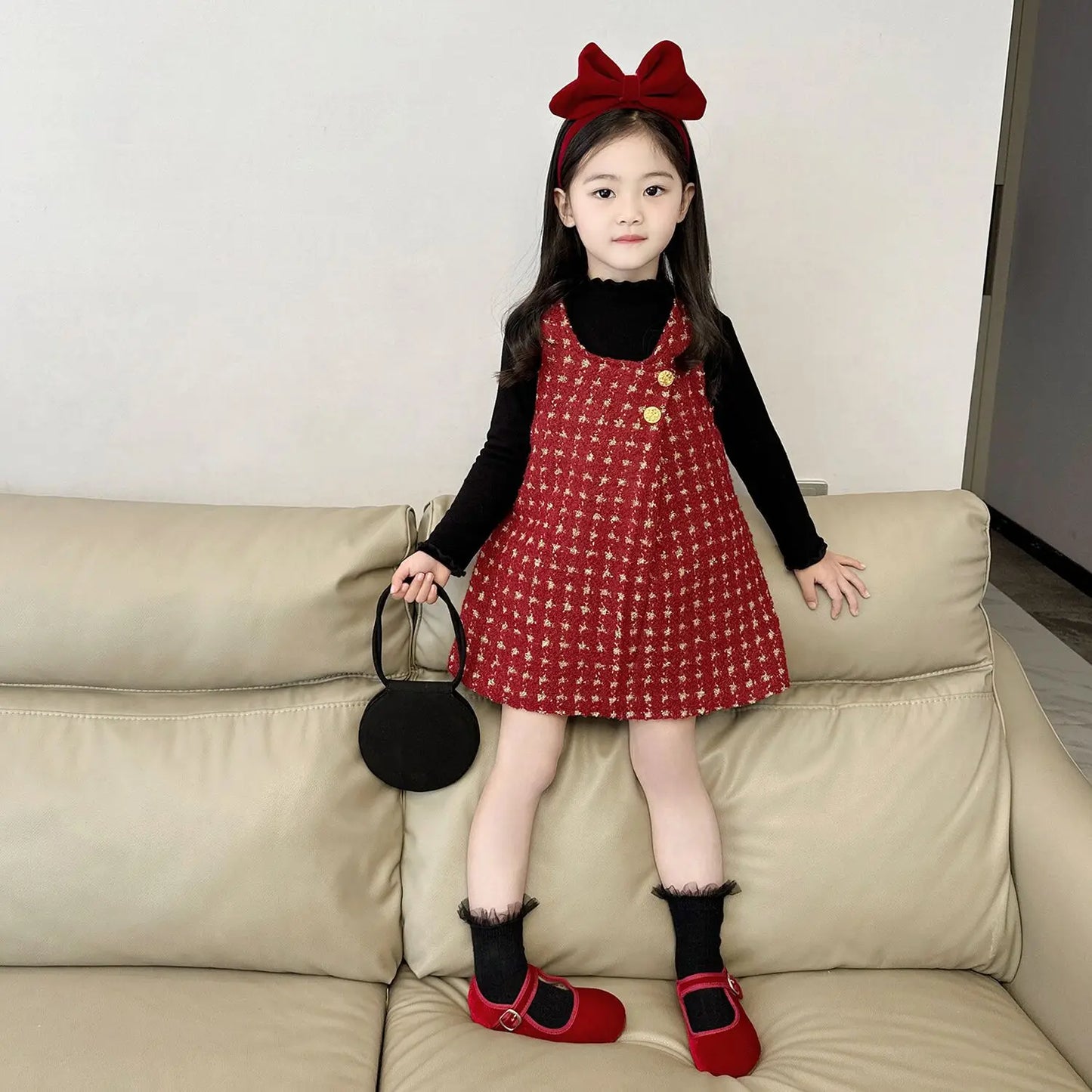 Girls Red Padded Vest Dress 2025 Winter Girls Christmas Princess New Year Dress Kids Princess Dress for Girls
