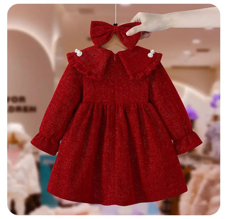 Girls Dress Autumn and Winter New Childrens Princess Baby Winter Velvet Dress Kids Clothes baby girl dress without bow