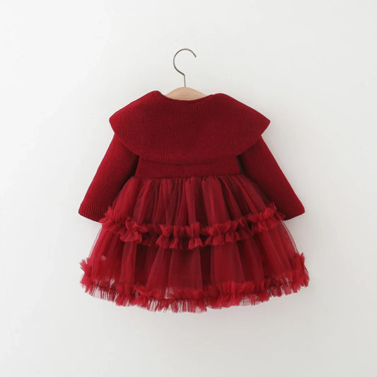 1-5 Y Winter Dress Knit A Line Ball Gown Dress Christmas Red Dresses Kids Girls Party Dress