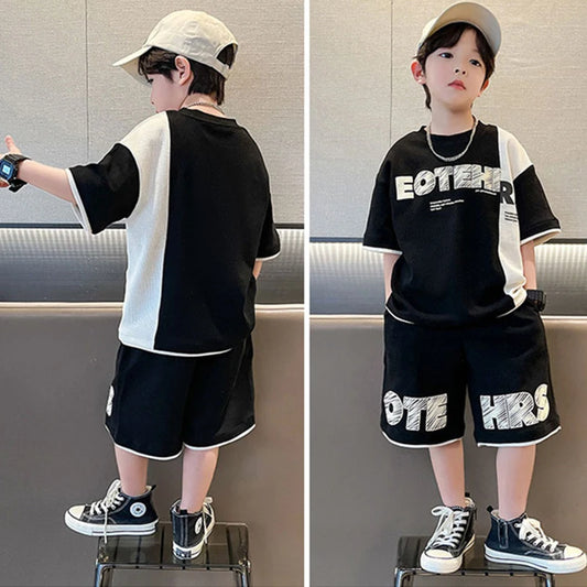 4 5 6 8 10 12 14 Years Summer Boys Clothing Sets New Fashion Letter Top + Shorts 2Pcs Kids Tracksuit Birthday Gifts Kids Clothes