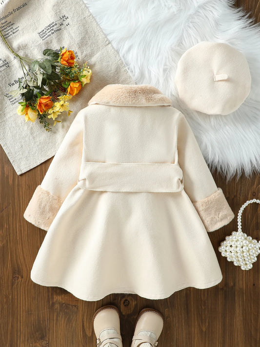 Girls Jackets Children Elegant Fur Collar Coats Kids Single Breasted Tweed Coats Toddler Autumn Winter Clothes 2-6Y Fashion Warm