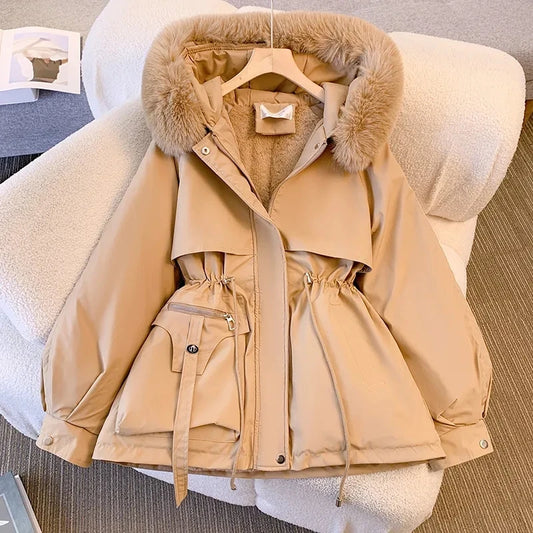 2025 New Fashion Women Winter Jacket Big Fur Collar Parkas Coat Long Coat Hooded Warm Wool Liner Female Snow Wear Padded Parka