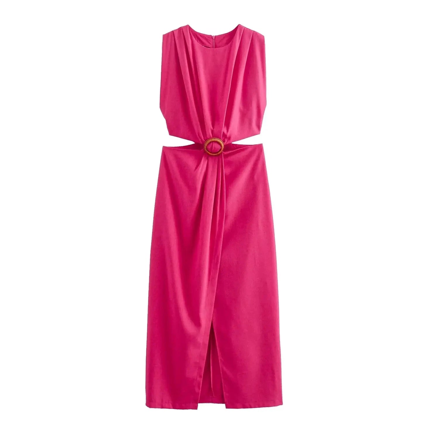 Summer Dress For Women 2024 Solid Waist Hollow Out O-Neck Sleeveless Slit Long Dresses Wild Casual Beach Woman Even Dress