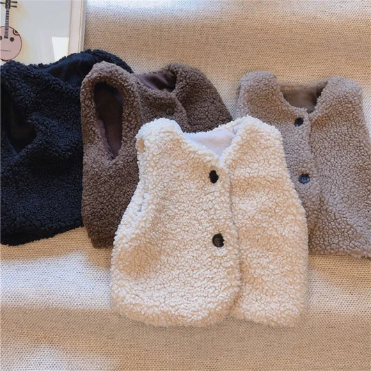 2025 New Winter Thickened Lamb Fur Vest Children's Warm Waistcoat Autumn 2-6 Years Girl's Thermal Coat New Boys Solid Clothes