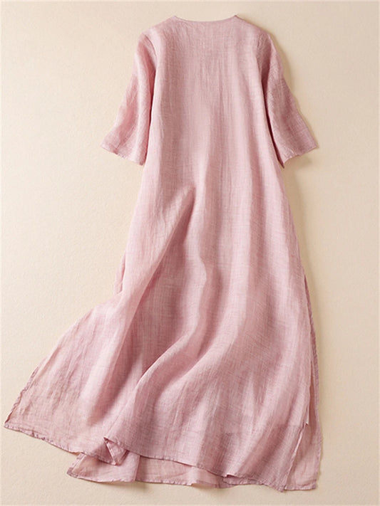 Summer Print Vintage Dresses For Women 2025 New Casual Long Thin Breathable Dress Femme Robe Office Lady Work Elegant Clothing