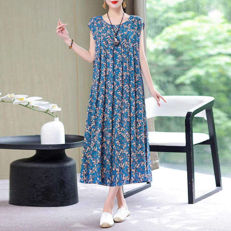 New Fashion Summer Dress For Women Sundress 2025 Casual short sleeve dress Print Female O-Neck Robe Oversize Bohemian dresses